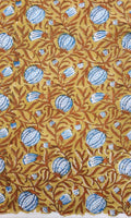 Floral Hand Block Print Cotton Fabric: Yellow & Blue Indian Fabric