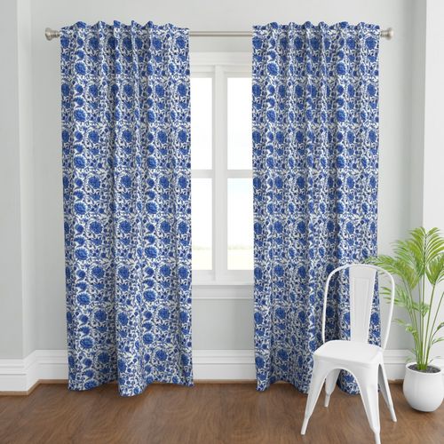 Blue and White Colour Hand Block Print Curtain & Drapes, Pure Cotton Fabric