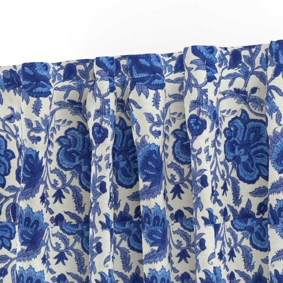 Blue and White Colour Hand Block Print Curtain & Drapes, Pure Cotton Fabric