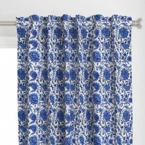 Blue and White Colour Hand Block Print Curtain & Drapes, Pure Cotton Fabric