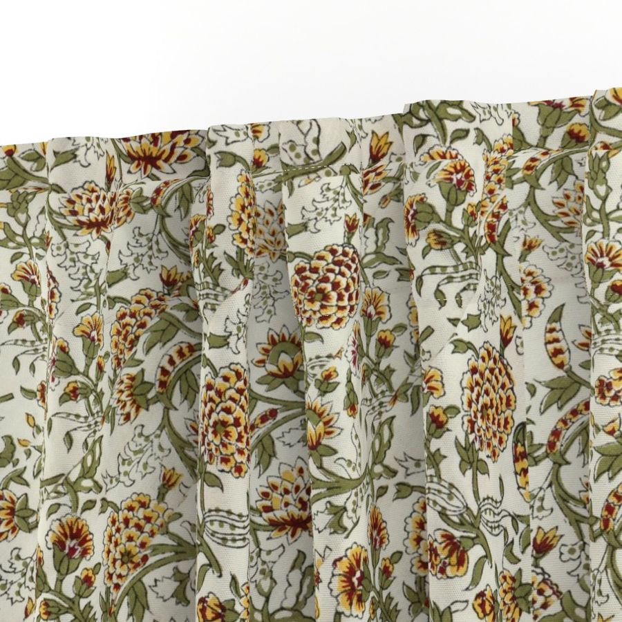 Green and Yellow Colour Hand Block Print Curtain & Drapes, Pure Cotton Fabric