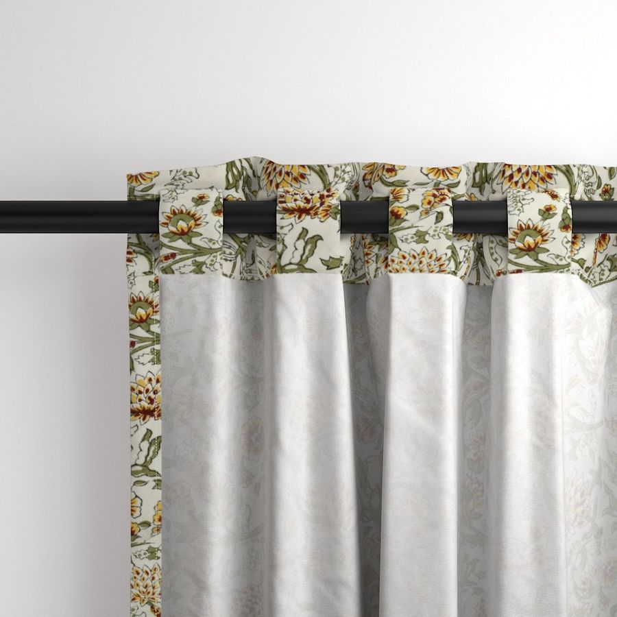 Green and Yellow Colour Hand Block Print Curtain & Drapes, Pure Cotton Fabric