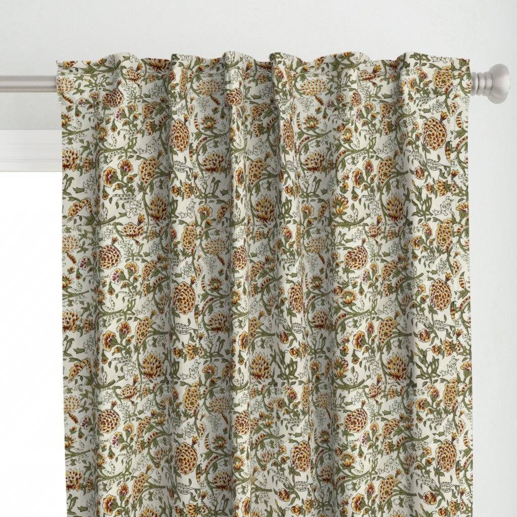Green and Yellow Colour Hand Block Print Curtain & Drapes, Pure Cotton Fabric