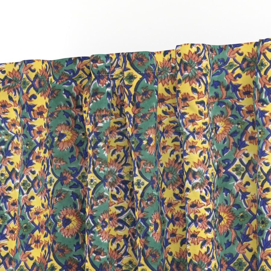 Green and Yellow Colour Hand Block Print Curtain & Drapes, Pure Cotton Fabric