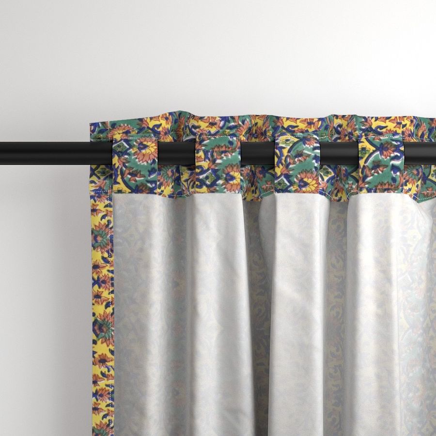 Green and Yellow Colour Hand Block Print Curtain & Drapes, Pure Cotton Fabric
