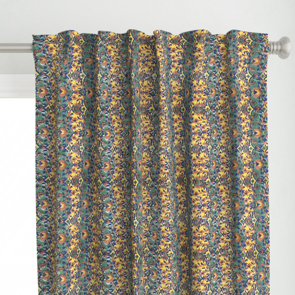 Green and Yellow Colour Hand Block Print Curtain & Drapes, Pure Cotton Fabric