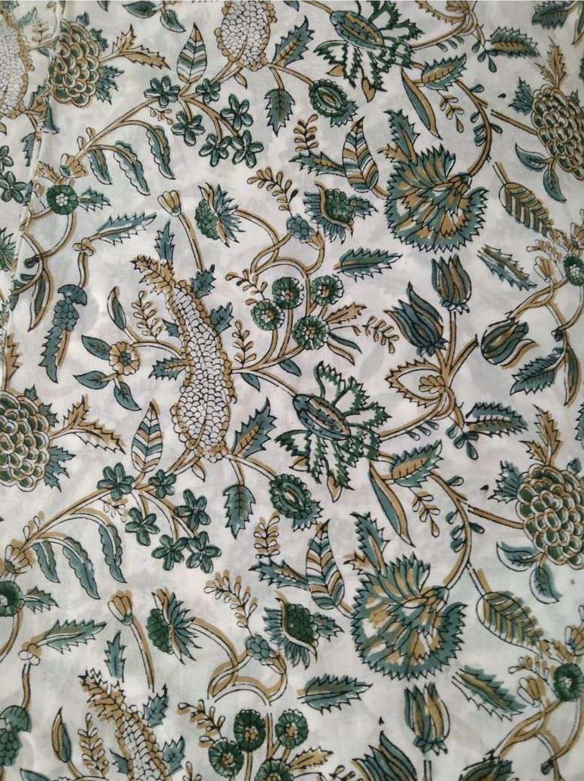 Mughal Print Cotton Fabric: Hand-Stamped Floral Dress Fabric