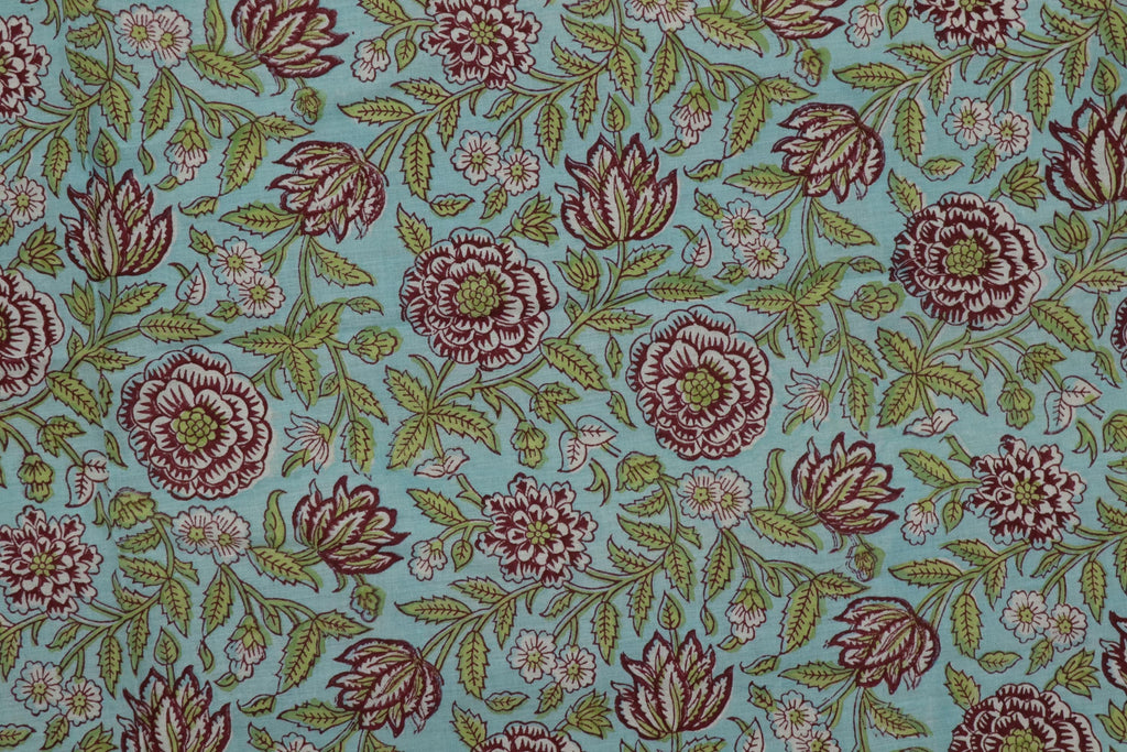 Blue and Pink Colour Handmade Block Print Cotton Fabric by the Yard | Eco-Friendly & Breathable