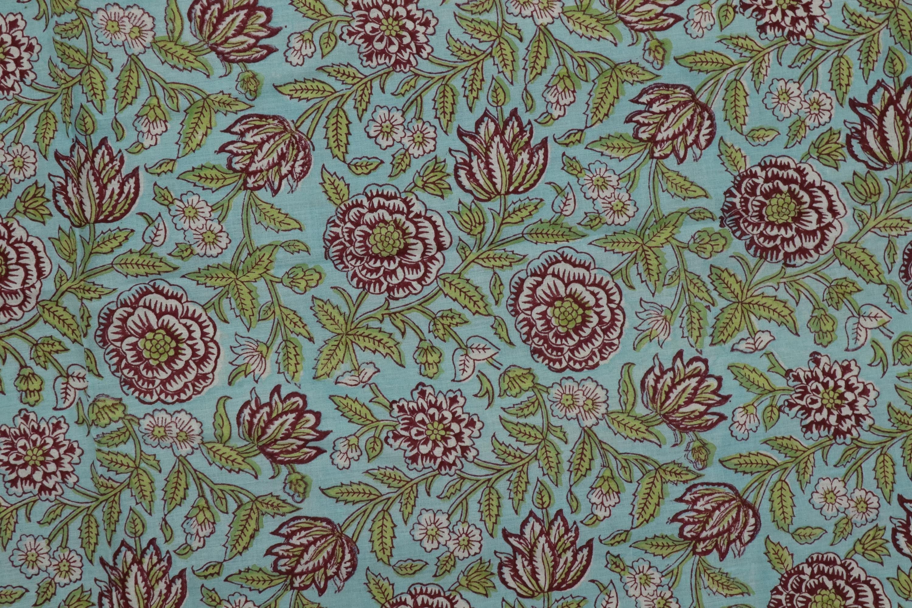Blue and Pink Colour Handmade Block Print Cotton Fabric by the Yard | Eco-Friendly & Breathable