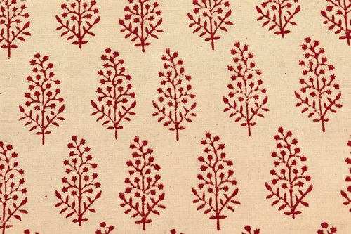 Beige and Red Handmade Block Print Cotton Fabric by the Yard | Eco-Friendly & Breathable