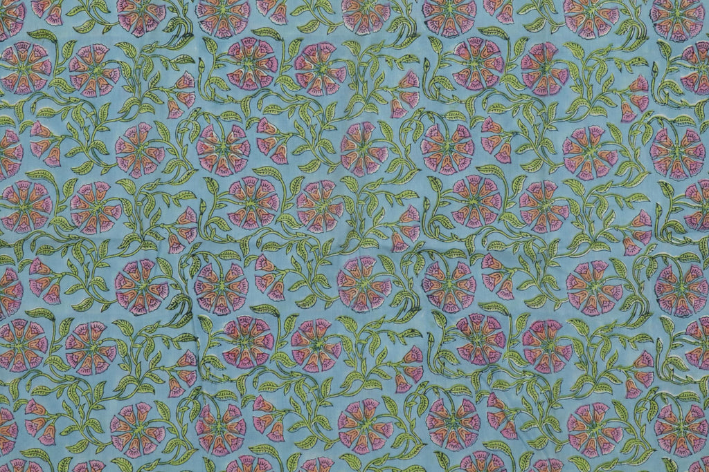Blue Colour Handmade Block Print Cotton Fabric by the Yard | Eco-Friendly & Breathable