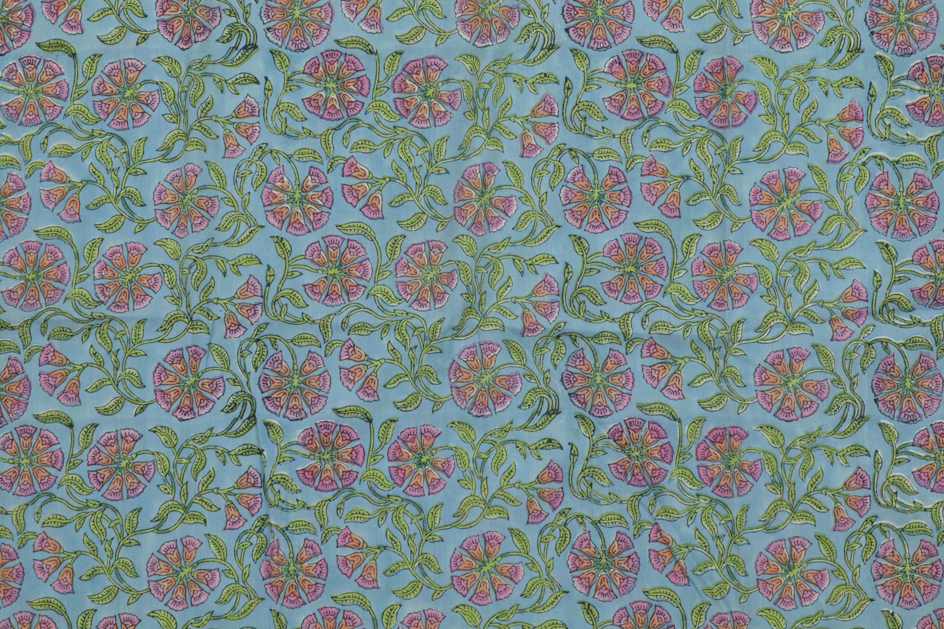 Blue Colour Handmade Block Print Cotton Fabric by the Yard | Eco-Friendly & Breathable