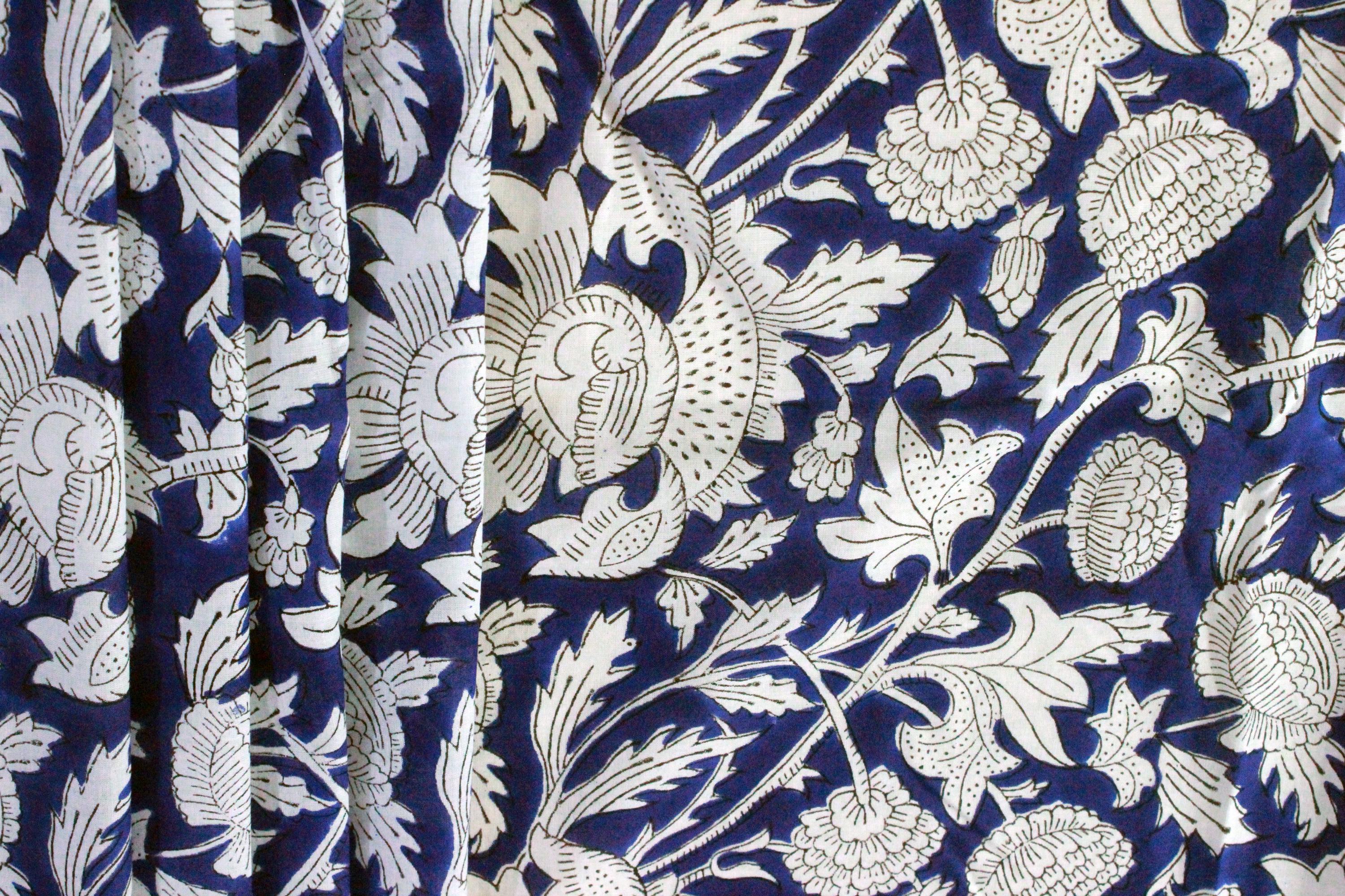 Blue and White Handmade Block Print Cotton Fabric by the Yard | Eco-Friendly & Breathable