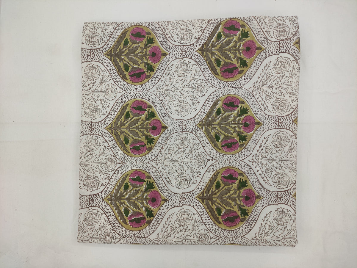 Hand Block Print Cotton Fabric, Mughal Floral Design, Indian Fabric By The Yard