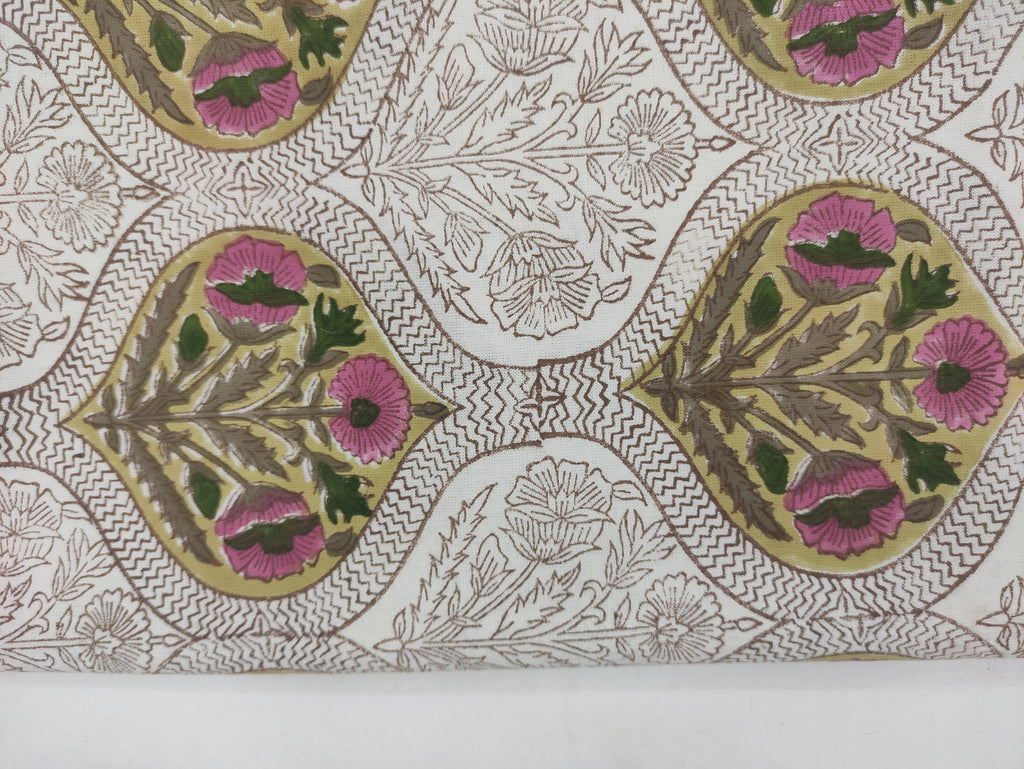 Hand Block Print Cotton Fabric, Mughal Floral Design, Indian Fabric By The Yard