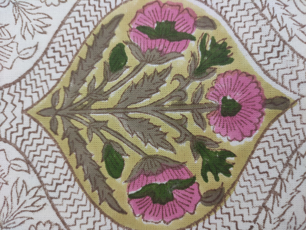 Hand Block Print Cotton Fabric, Mughal Floral Design, Indian Fabric By The Yard