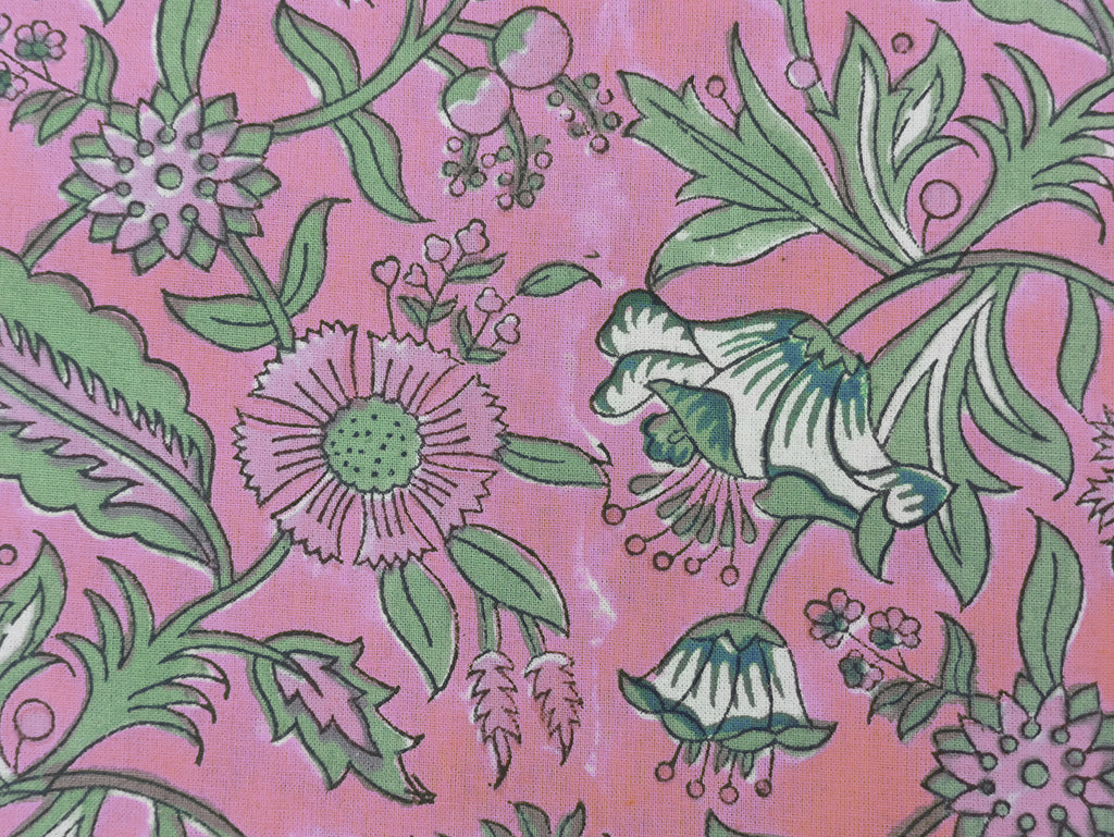 Mughal Floral Print Cotton Fabric: Hand Block Printed Indian Fabric