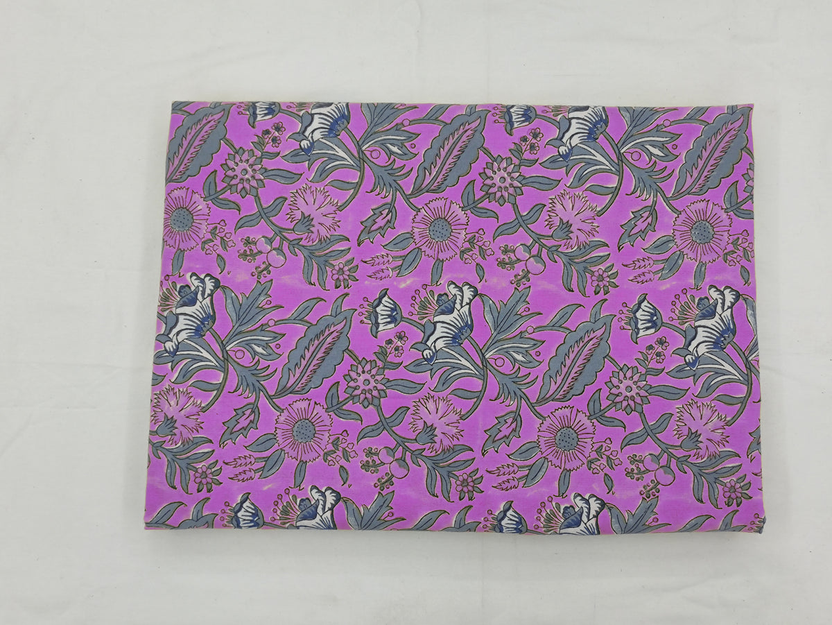Mughal Floral Print Cotton Fabric: Hand Block Printed Indian Fabric