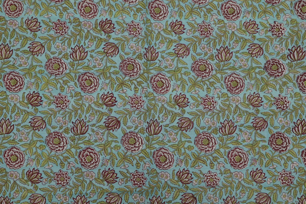 Blue and Pink Colour Handmade Block Print Cotton Fabric by the Yard | Eco-Friendly & Breathable