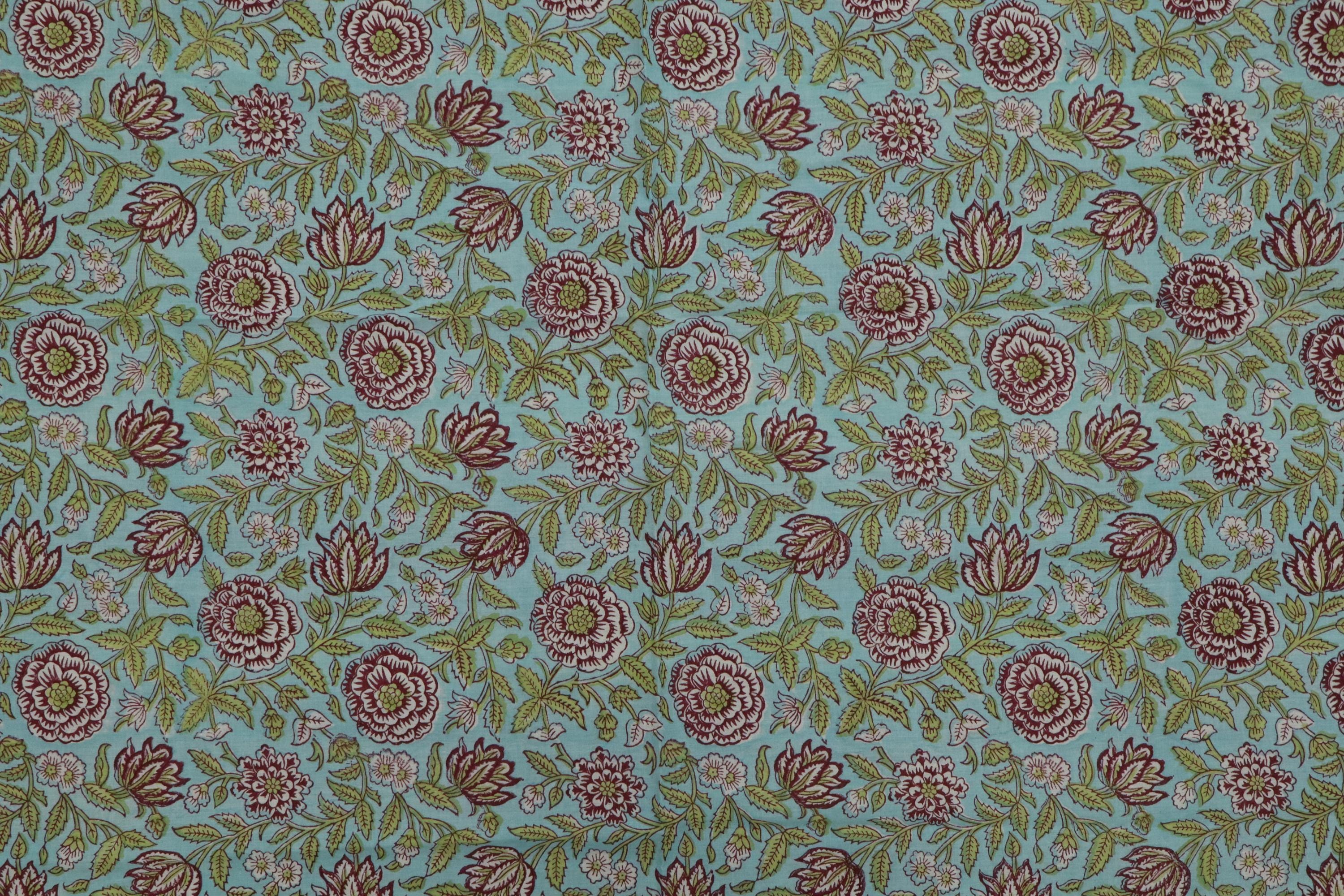 Blue and Pink Colour Handmade Block Print Cotton Fabric by the Yard | Eco-Friendly & Breathable