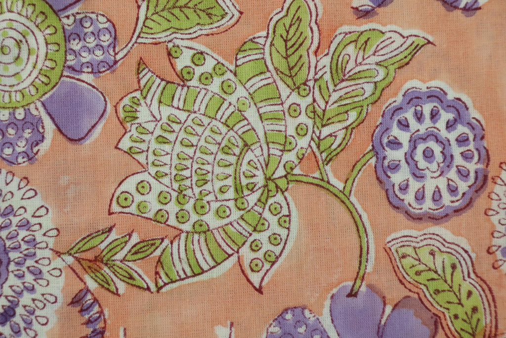 Orange and Purple Colour Handmade Block Print Cotton Fabric by the Yard | Eco-Friendly & Breathable