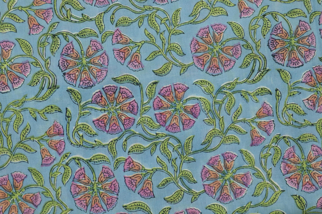 Blue Colour Handmade Block Print Cotton Fabric by the Yard | Eco-Friendly & Breathable
