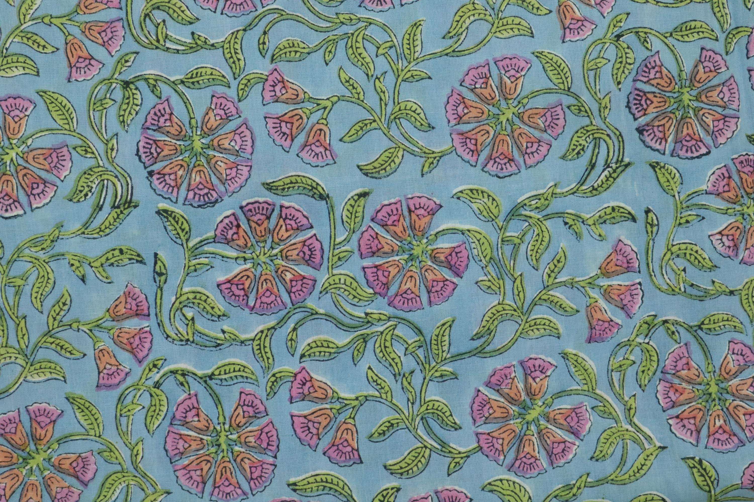 Blue Colour Handmade Block Print Cotton Fabric by the Yard | Eco-Friendly & Breathable