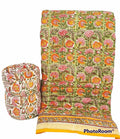 Hand-Block Printed Pure Cotton Quilt – Reversible Artisan Bedding | Lightweight Indian Cotton Jaipuri Razai | Hand-Quilted & Eco-Friendly