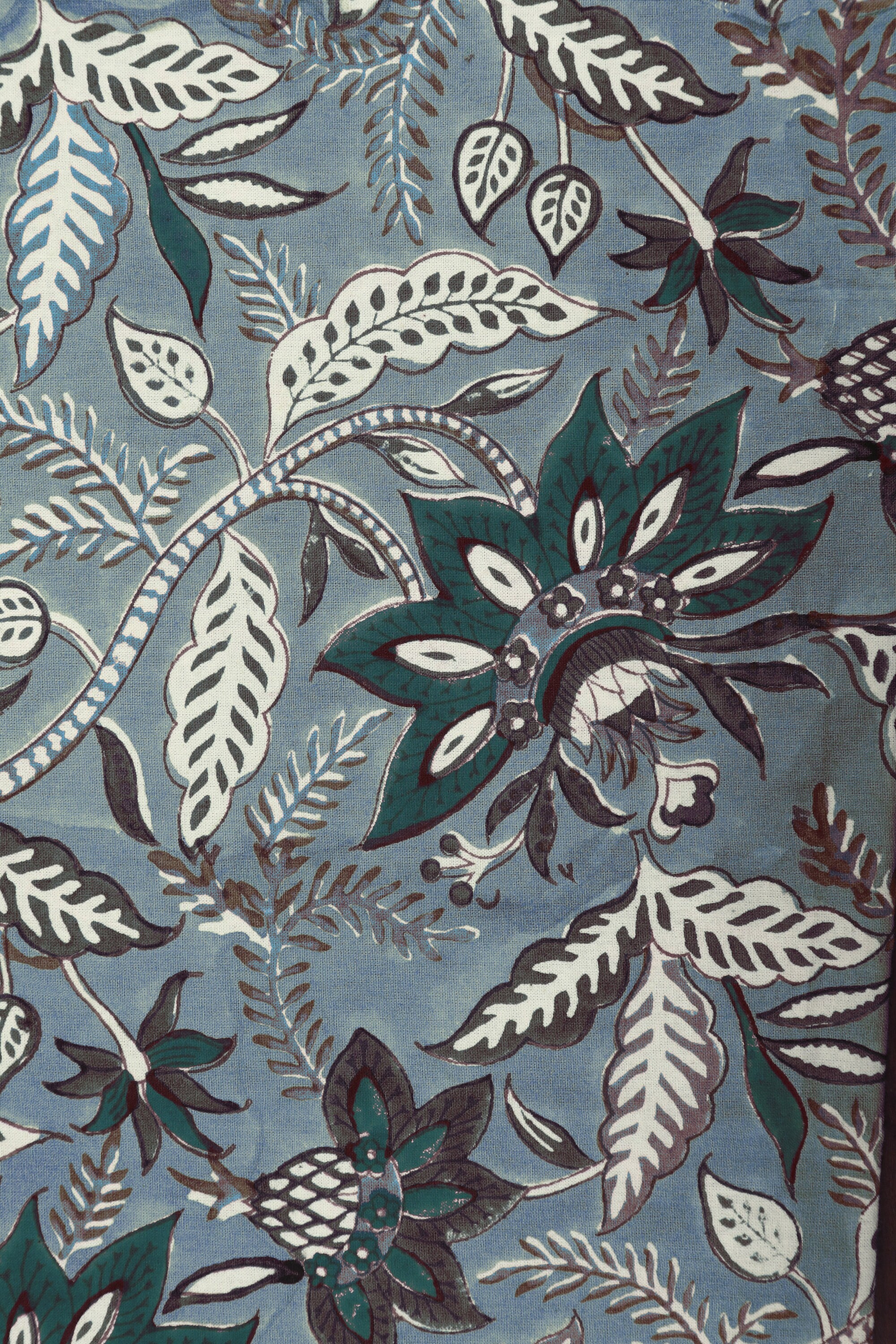 Grey Handmade Block Print Cotton Fabric by the Yard | Eco-Friendly & Breathable