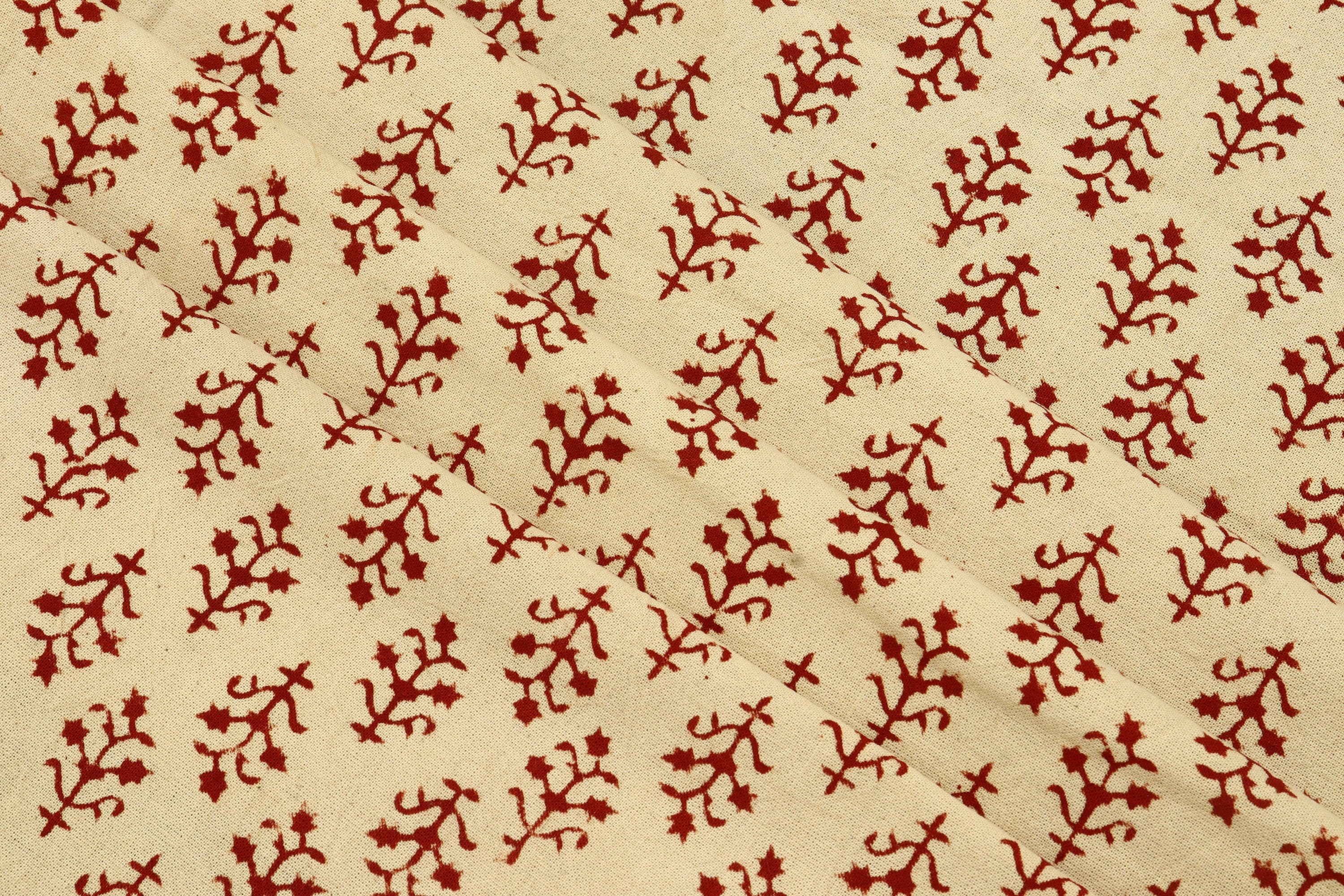 Beige and Red Handmade Block Print Cotton Fabric by the Yard | Eco-Friendly & Breathable