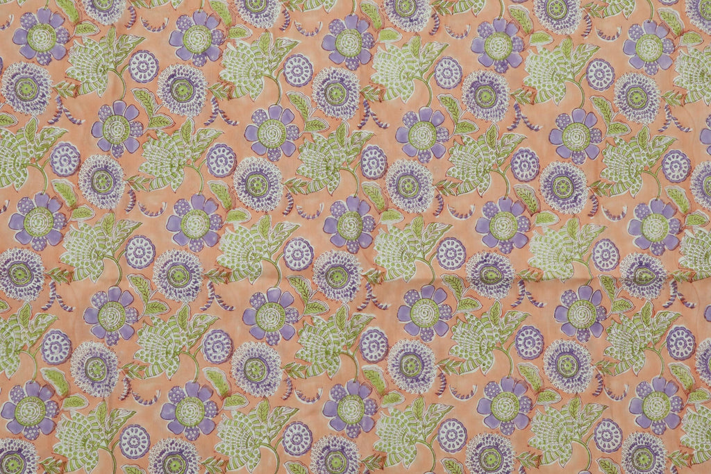 Orange and Purple Colour Handmade Block Print Cotton Fabric by the Yard | Eco-Friendly & Breathable
