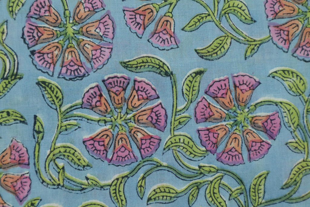 Blue Colour Handmade Block Print Cotton Fabric by the Yard | Eco-Friendly & Breathable