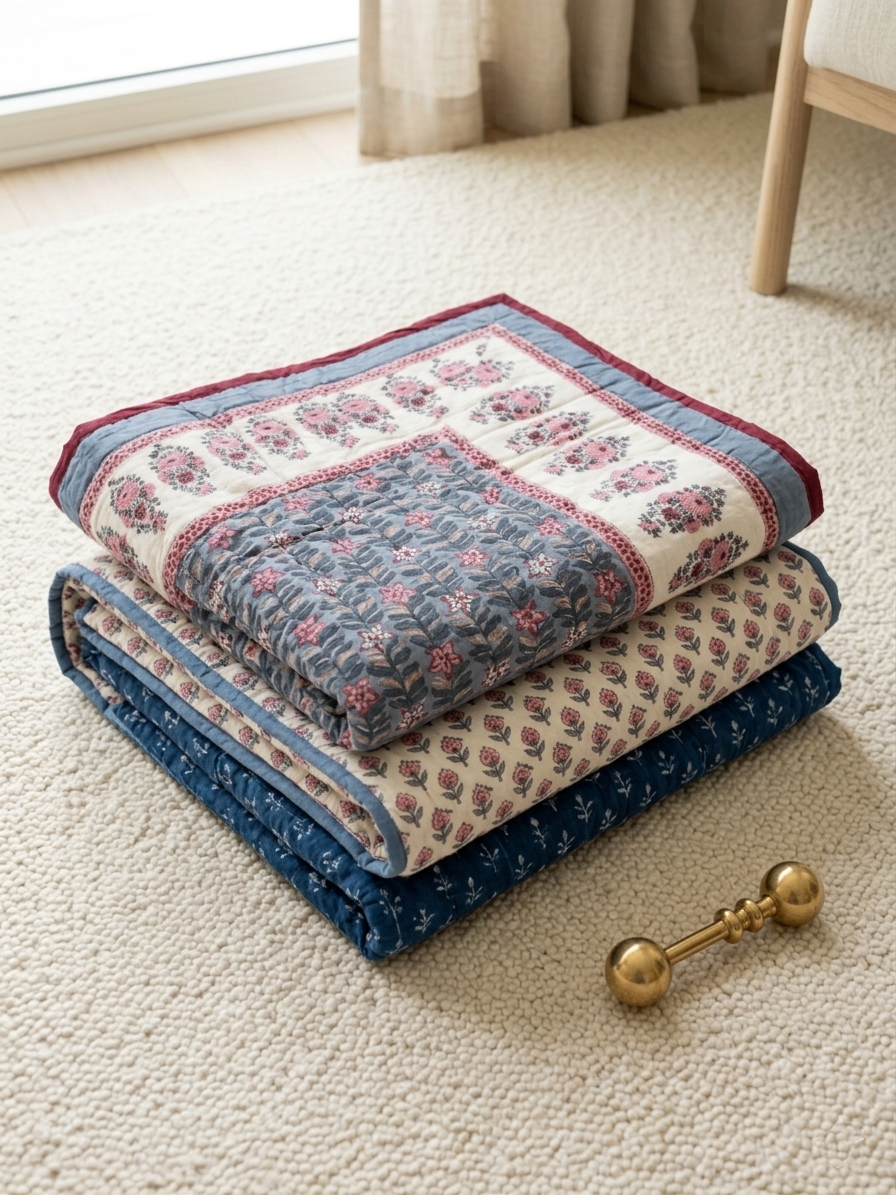 Hand-Block Printed Cotton Baby Quilt | Soft & Breathable Heirloom Quilt