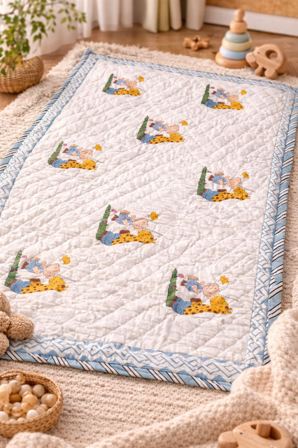 Hand-Block Printed Cotton Baby Quilt | Soft & Breathable Heirloom Quilt