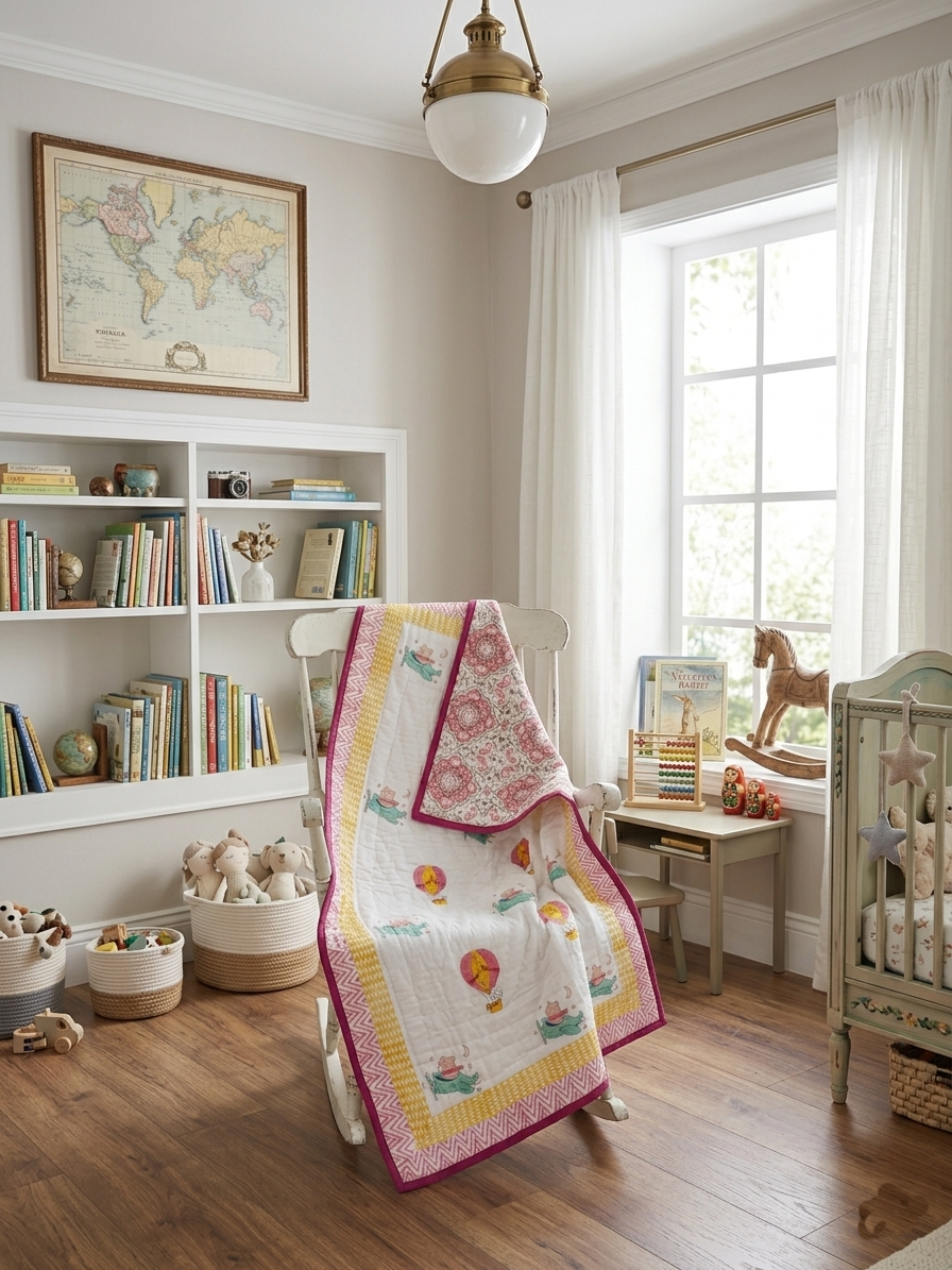 Hand-Block Printed Cotton Baby Quilt | Soft & Breathable Heirloom Quilt
