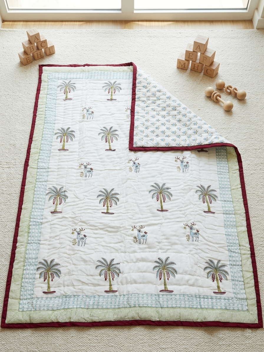 Hand-Block Printed Cotton Baby Quilt | Soft & Breathable Heirloom Quilt