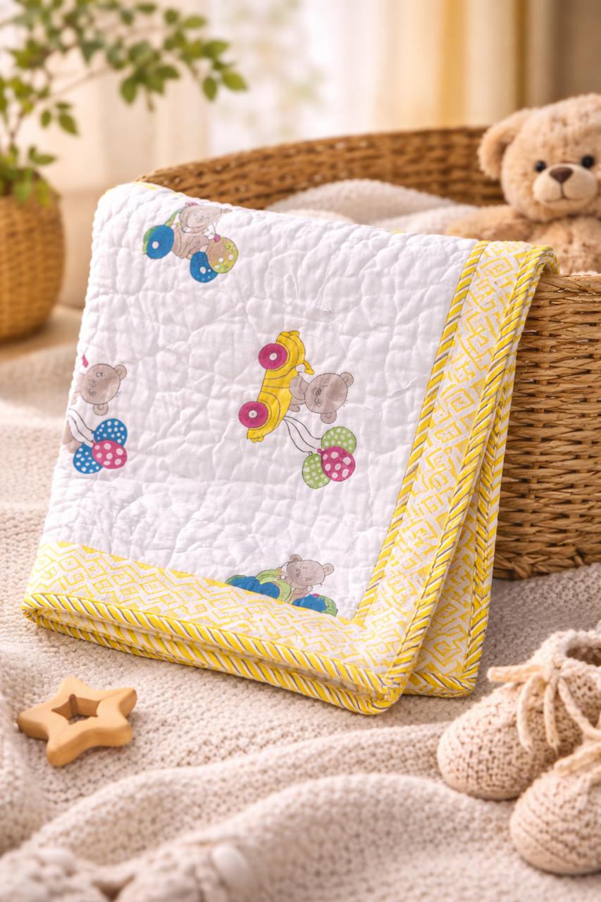 Hand-Block Printed Cotton Baby Quilt | Soft & Breathable Heirloom Quilt