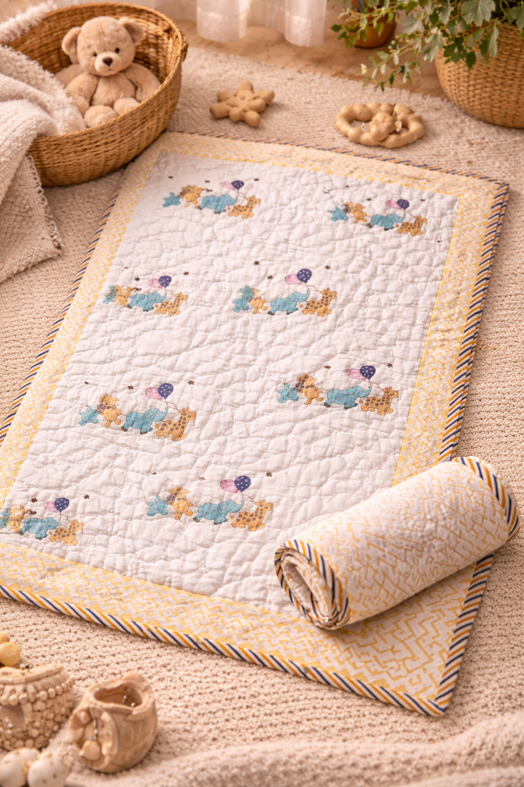 Hand-Block Printed Cotton Baby Quilt | Soft & Breathable Heirloom Quilt