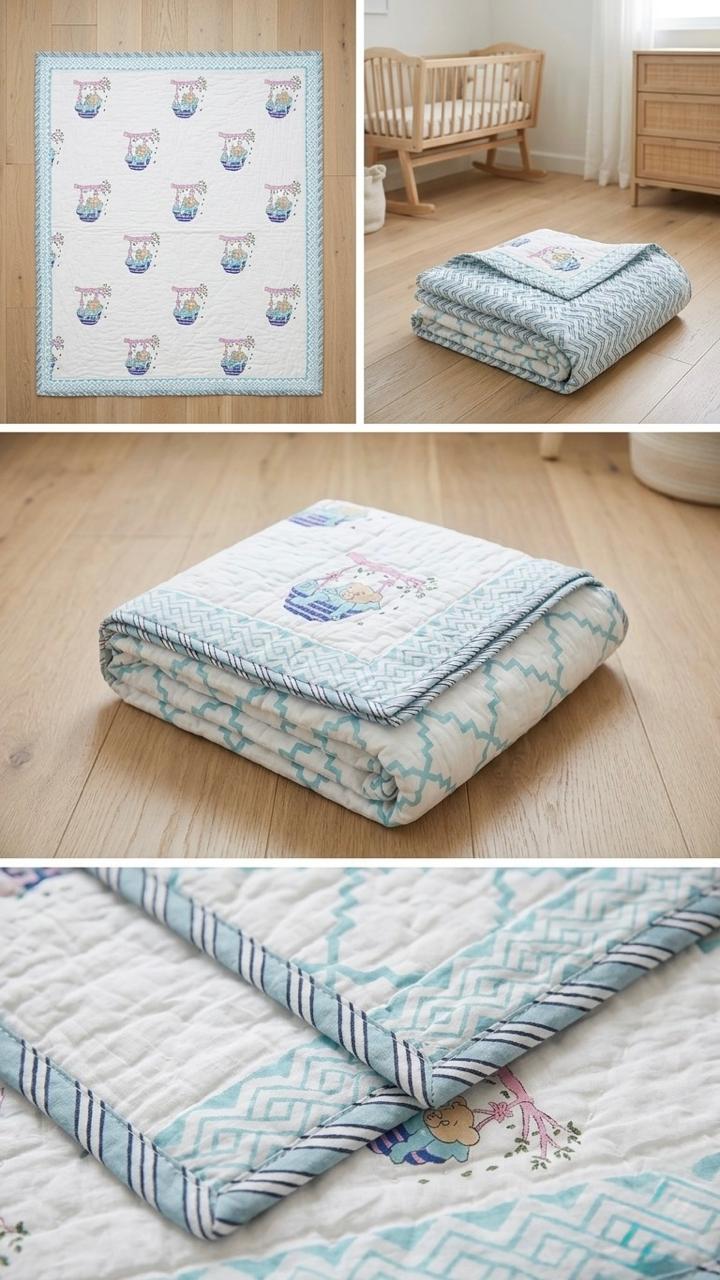 Hand-Block Printed Cotton Baby Quilt | Soft & Breathable Heirloom Quilt