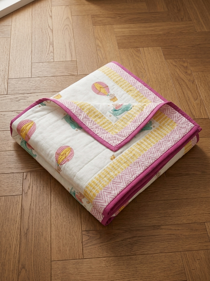 Hand-Block Printed Cotton Baby Quilt | Soft & Breathable Heirloom Quilt