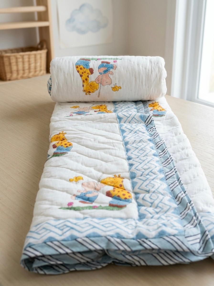 Hand-Block Printed Cotton Baby Quilt | Soft & Breathable Heirloom Quilt