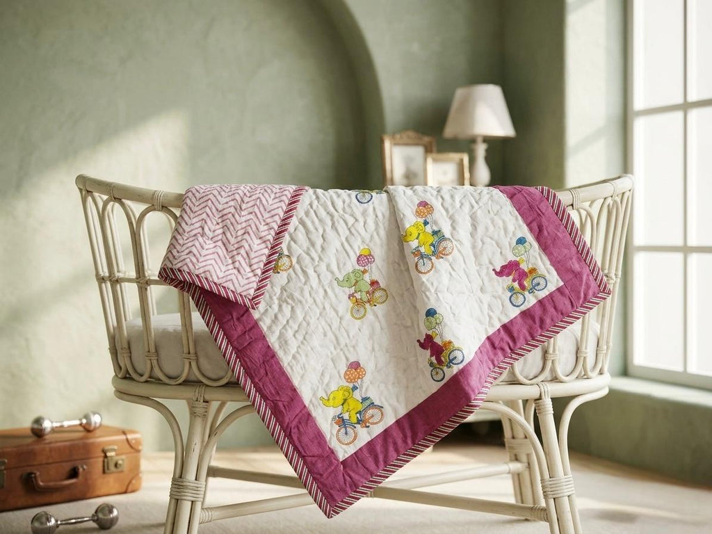 Hand-Block Printed Cotton Baby Quilt | Soft & Breathable Heirloom Quilt