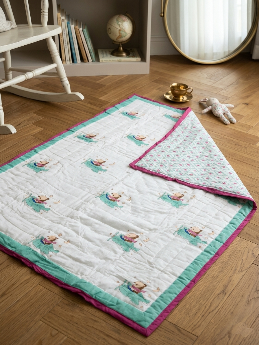Hand-Block Printed Cotton Baby Quilt | Soft & Breathable Heirloom Quilt