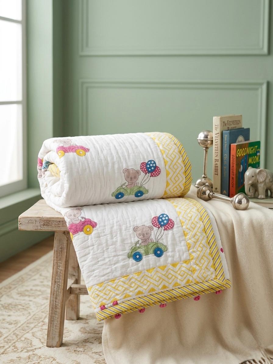Hand-Block Printed Cotton Baby Quilt | Soft & Breathable Heirloom Quilt