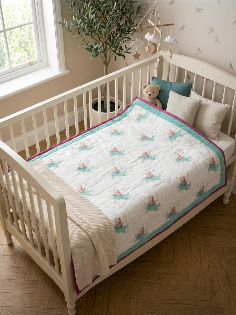 Hand-Block Printed Cotton Baby Quilt | Soft & Breathable Heirloom Quilt