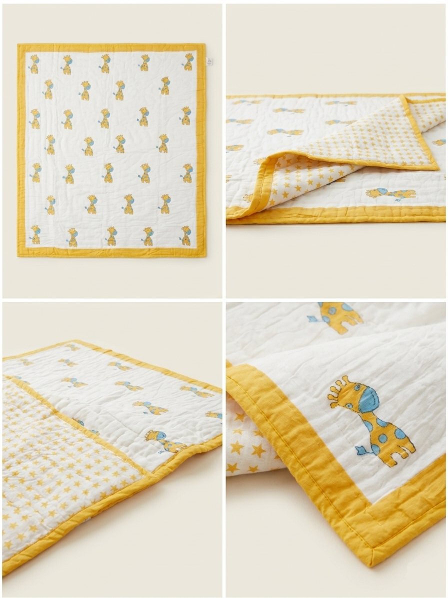 Hand-Block Printed Cotton Baby Quilt | Soft & Breathable Heirloom Quilt