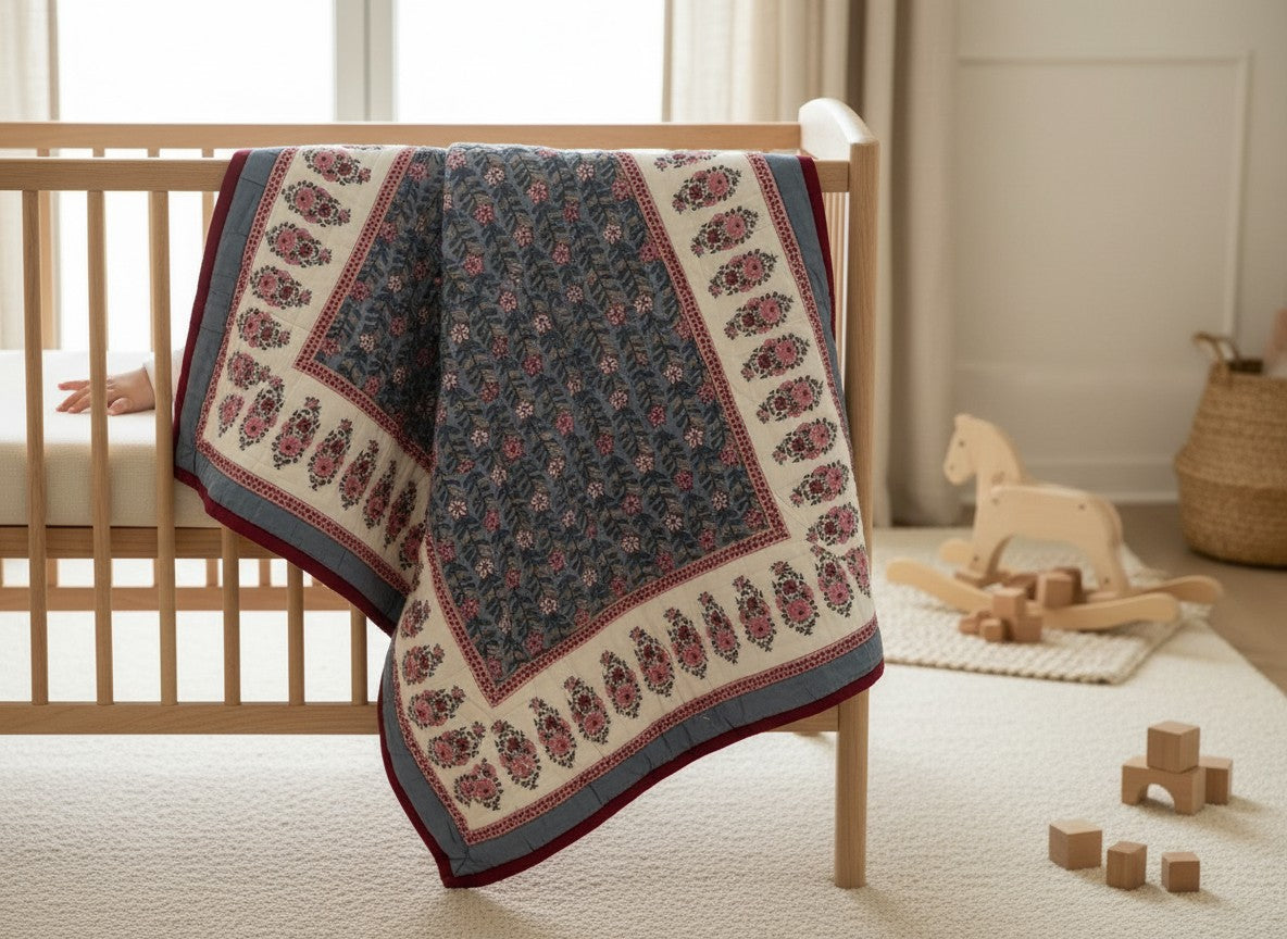Hand-Block Printed Cotton Baby Quilt | Soft & Breathable Heirloom Quilt