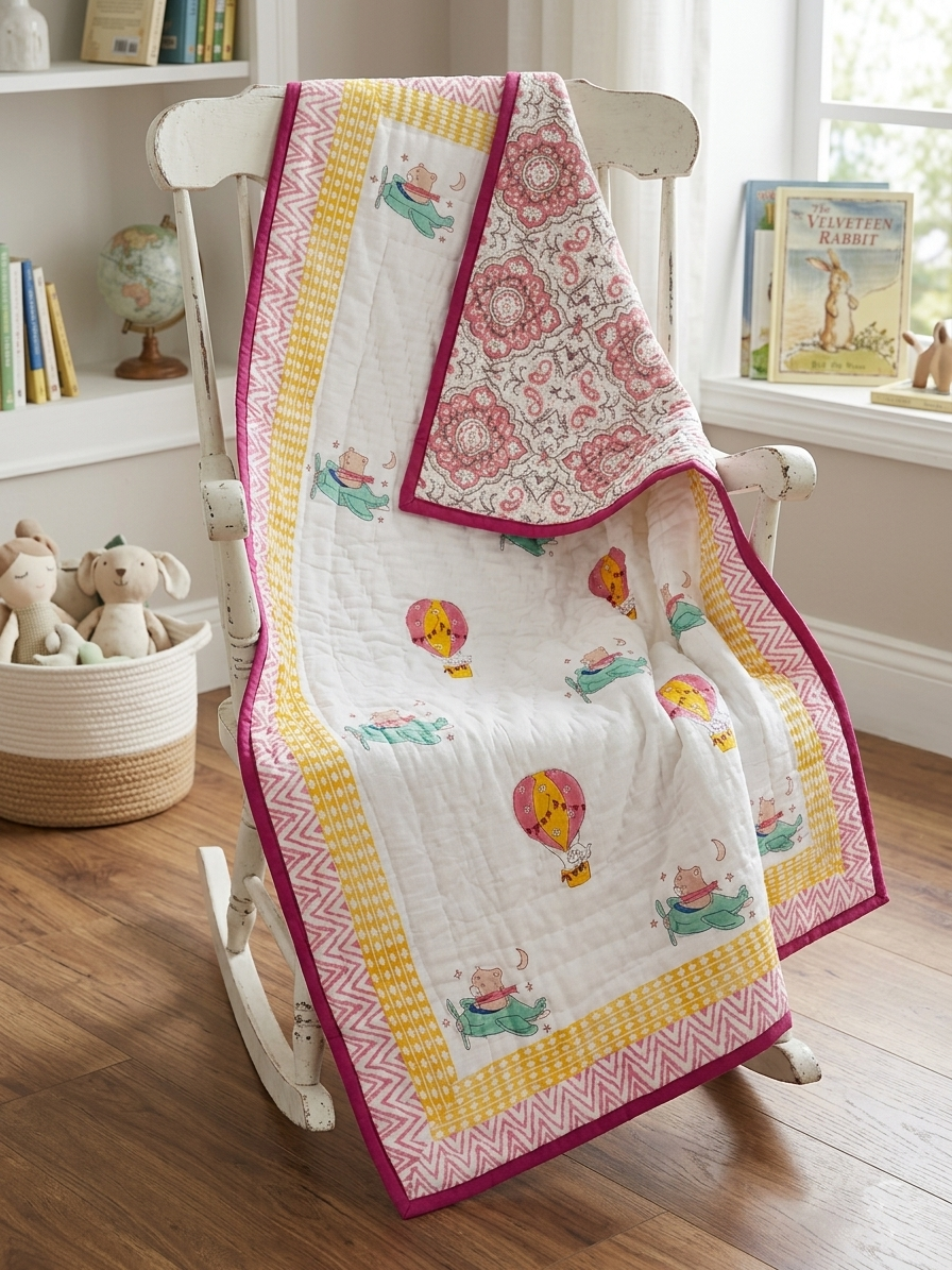 Hand-Block Printed Cotton Baby Quilt | Soft & Breathable Heirloom Quilt