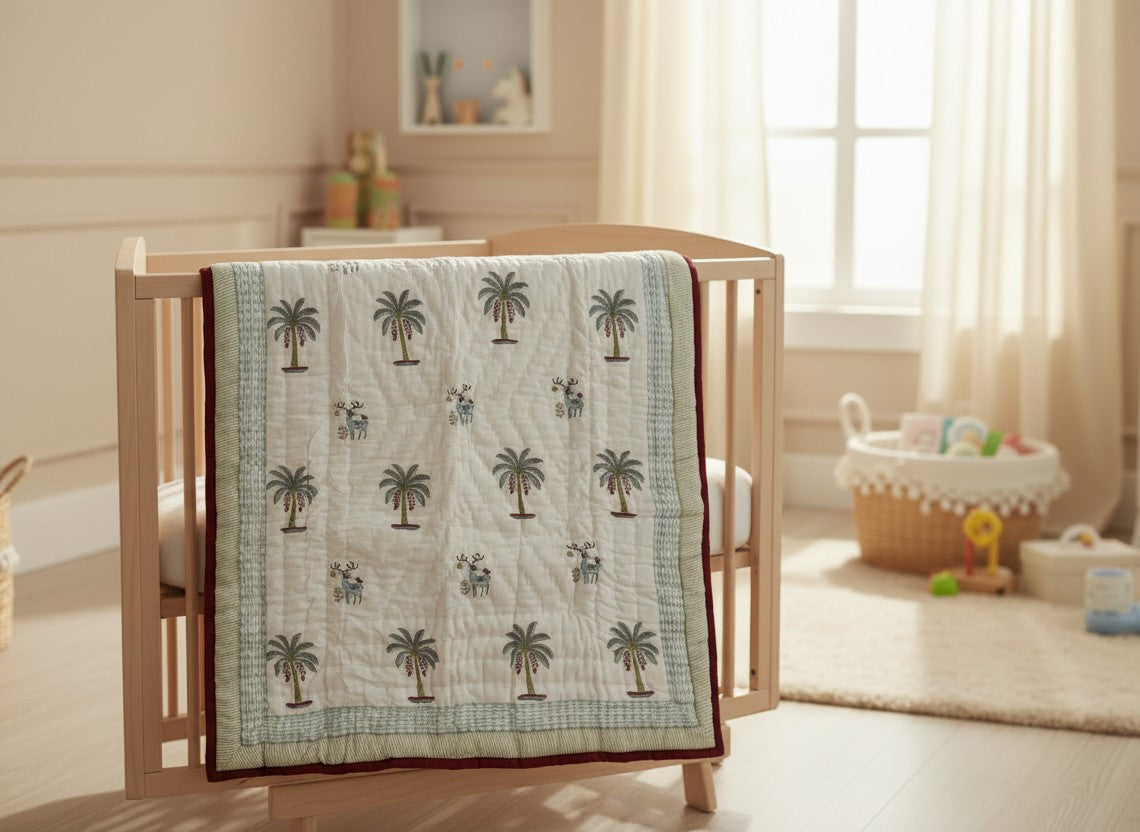 Hand-Block Printed Cotton Baby Quilt | Soft & Breathable Heirloom Quilt