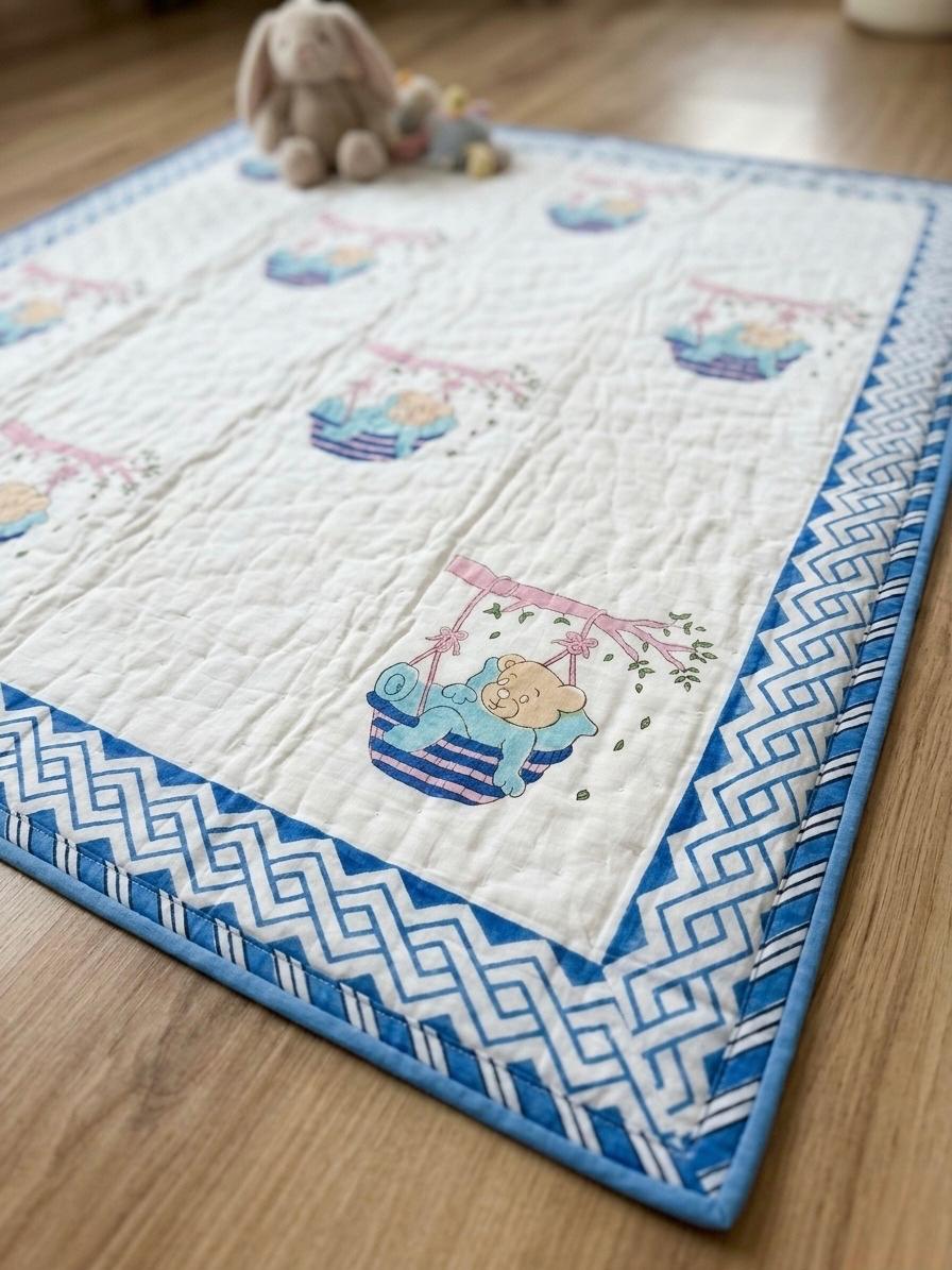 Hand-Block Printed Cotton Baby Quilt | Soft & Breathable Heirloom Quilt